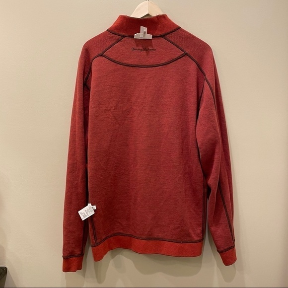 Tommy Bahama Reversible Flipshore Dark Taupe Heather Quarter Zip Sweater - Picture 9 of 12
